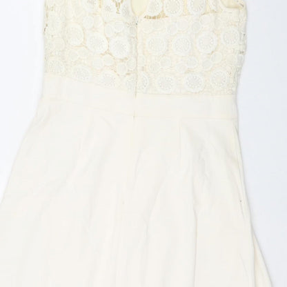 Shubette Womens Ivory  Polyester Fit & Flare  Size 12  Round Neck Hook & Eye