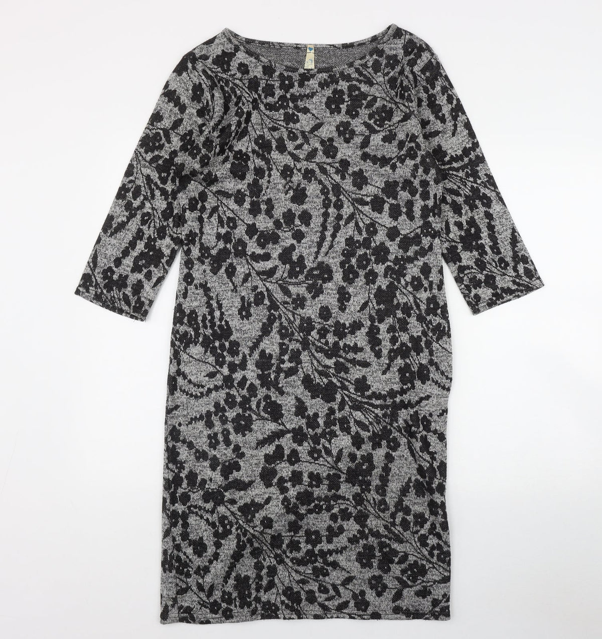Additional front view of Blue Vanilla women’s grey floral polyester bodycon, size L, round neck pullover