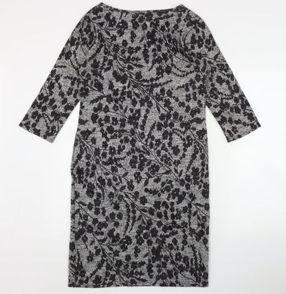 Back view of Blue Vanilla women’s grey floral polyester bodycon, size L, round neck pullover