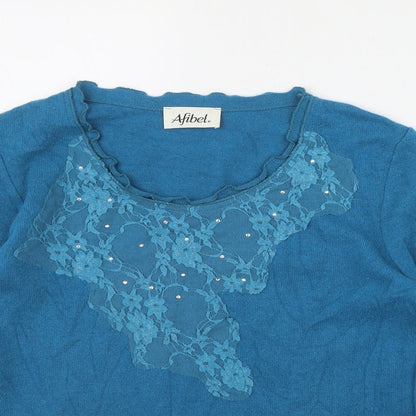 Aribel Womens Blue Scoop Neck  Acrylic Pullover Jumper Size 10
