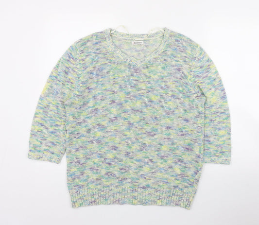 Damart Womens Multicoloured V-Neck  Cotton Pullover Jumper Size L