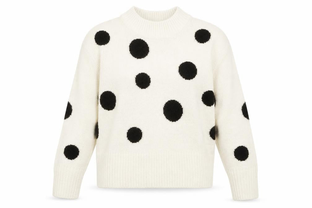 Front view of Marks & Spencer women’s ivory mock neck polka dot acrylic jumper, size S