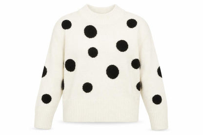 Front view of Marks & Spencer women’s ivory mock neck polka dot acrylic jumper, size S