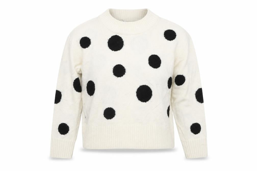 Front view of Marks & Spencer women’s ivory mock neck polka dot acrylic jumper, size M