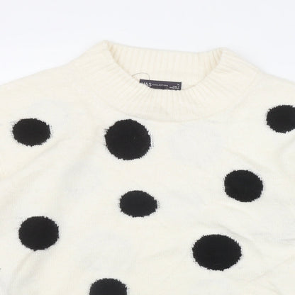 Marks and Spencer Womens Ivory Mock Neck Polka Dot Acrylic Pullover Jumper Size M