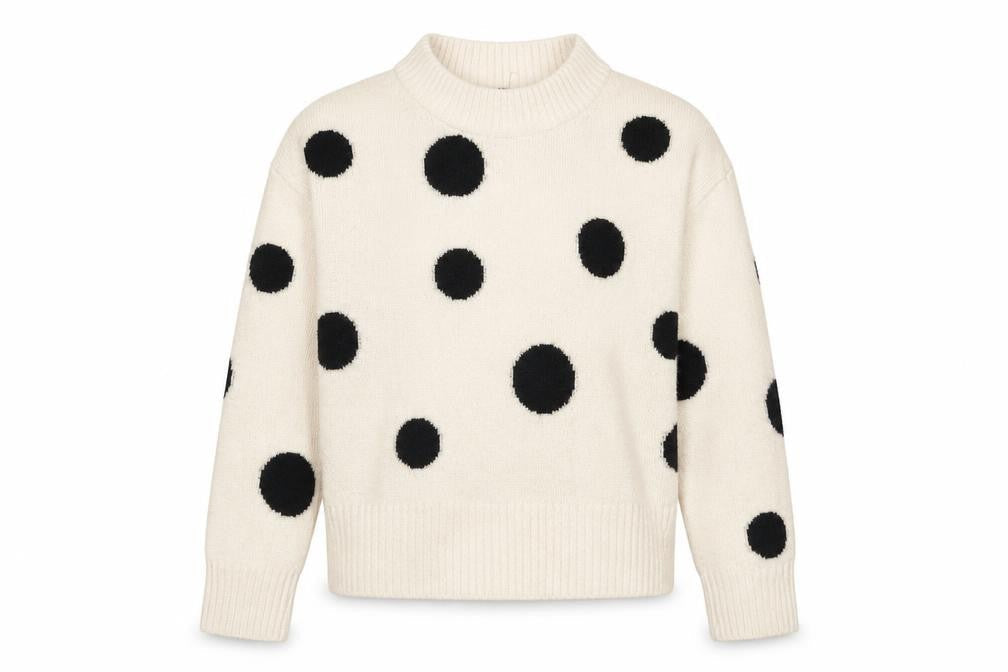 Front view of Marks & Spencer women’s ivory mock neck polka dot acrylic jumper, size S