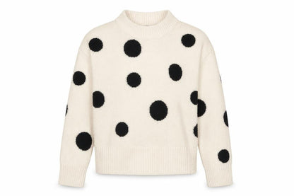 Front view of Marks & Spencer women’s ivory mock neck polka dot acrylic jumper, size S
