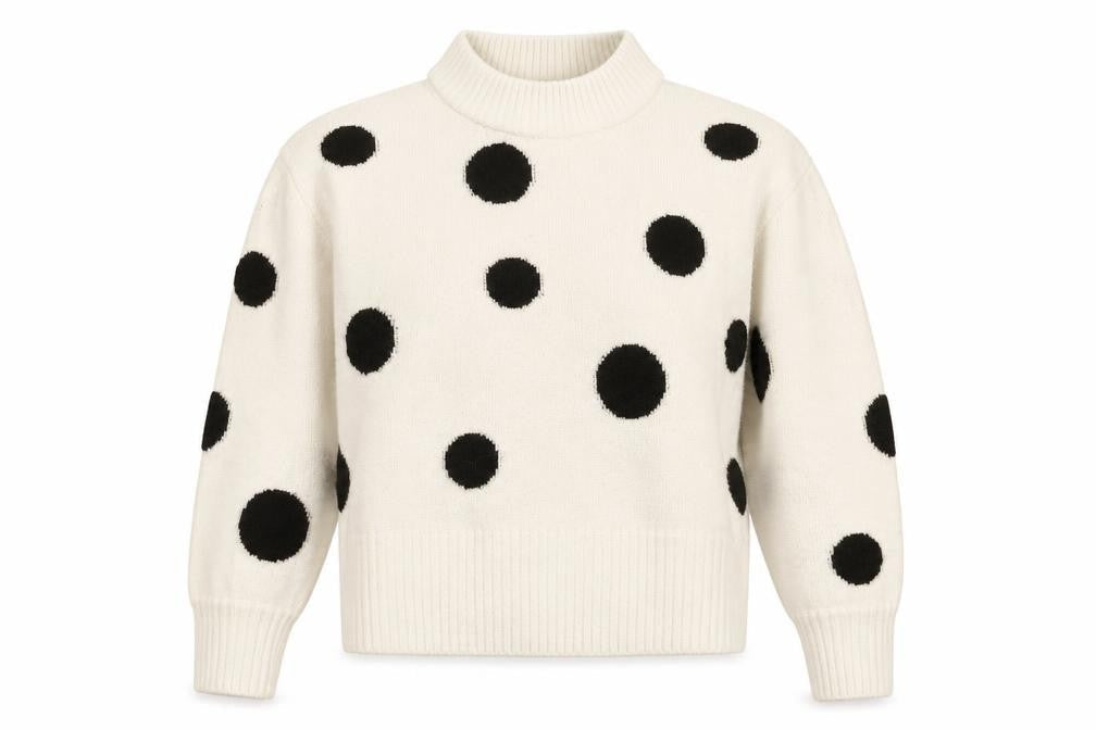 Front view of Marks & Spencer women’s ivory mock neck polka dot acrylic jumper, size M
