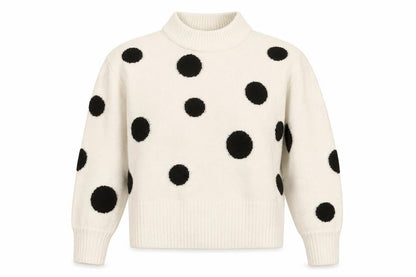 Front view of Marks & Spencer women’s ivory mock neck polka dot acrylic jumper, size M