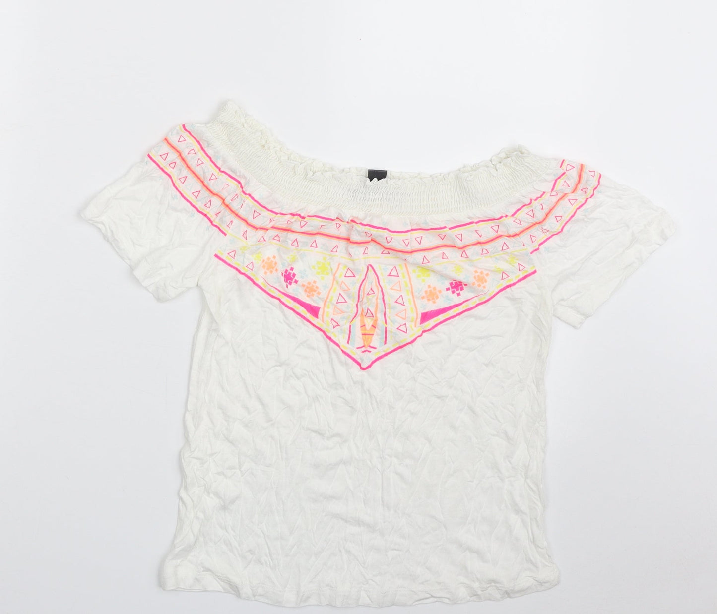 Primark Womens White  Viscose Basic T-Shirt Size 6 Boat Neck