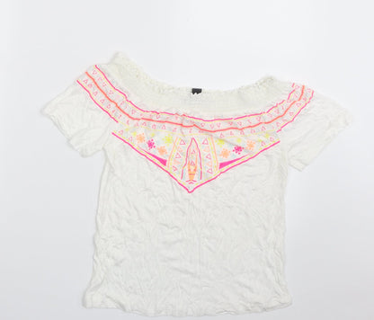 Primark Womens White  Viscose Basic T-Shirt Size 6 Boat Neck