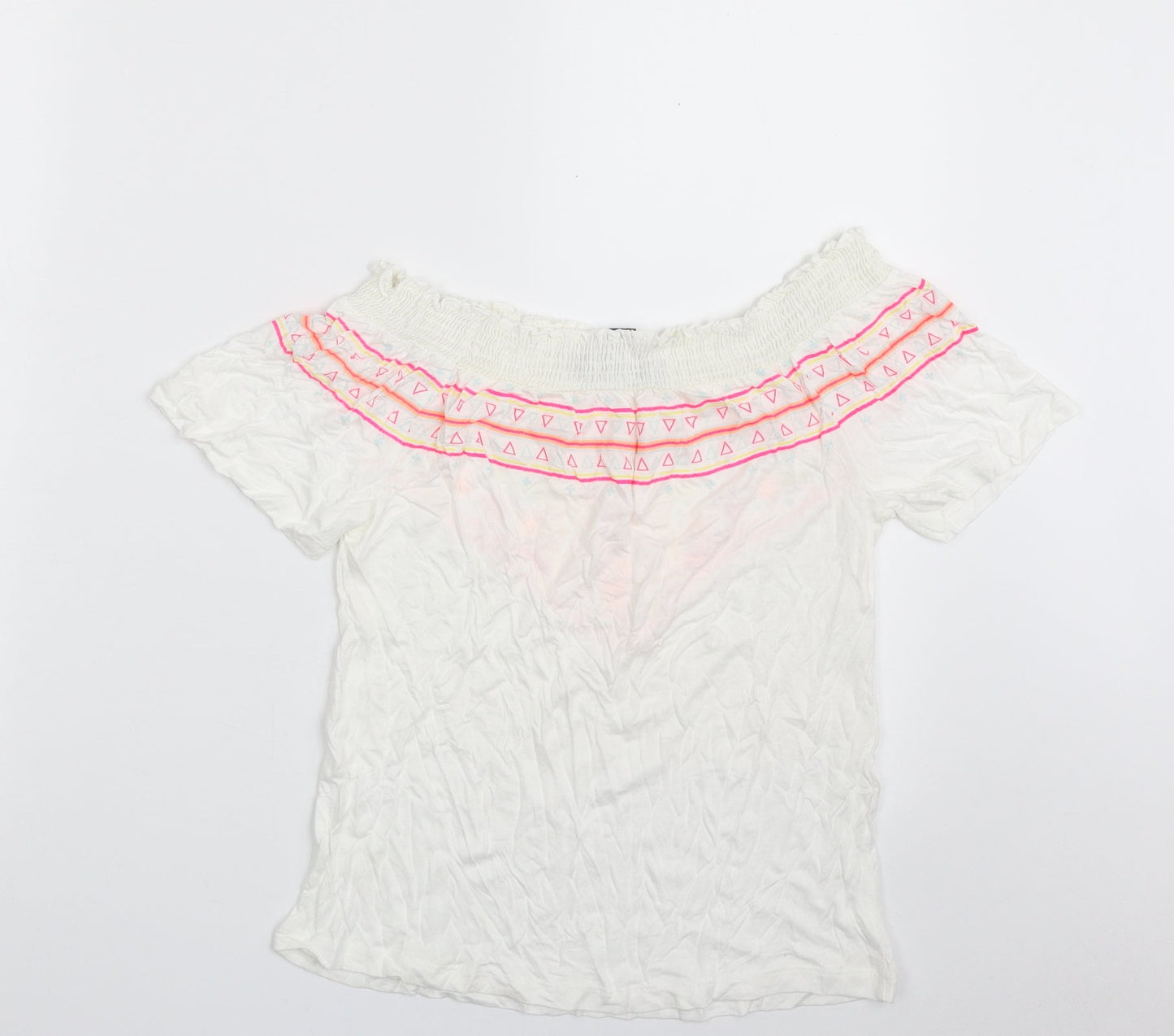 Primark Womens White  Viscose Basic T-Shirt Size 6 Boat Neck