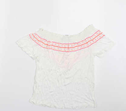 Primark Womens White  Viscose Basic T-Shirt Size 6 Boat Neck