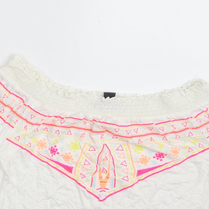 Primark Womens White  Viscose Basic T-Shirt Size 6 Boat Neck