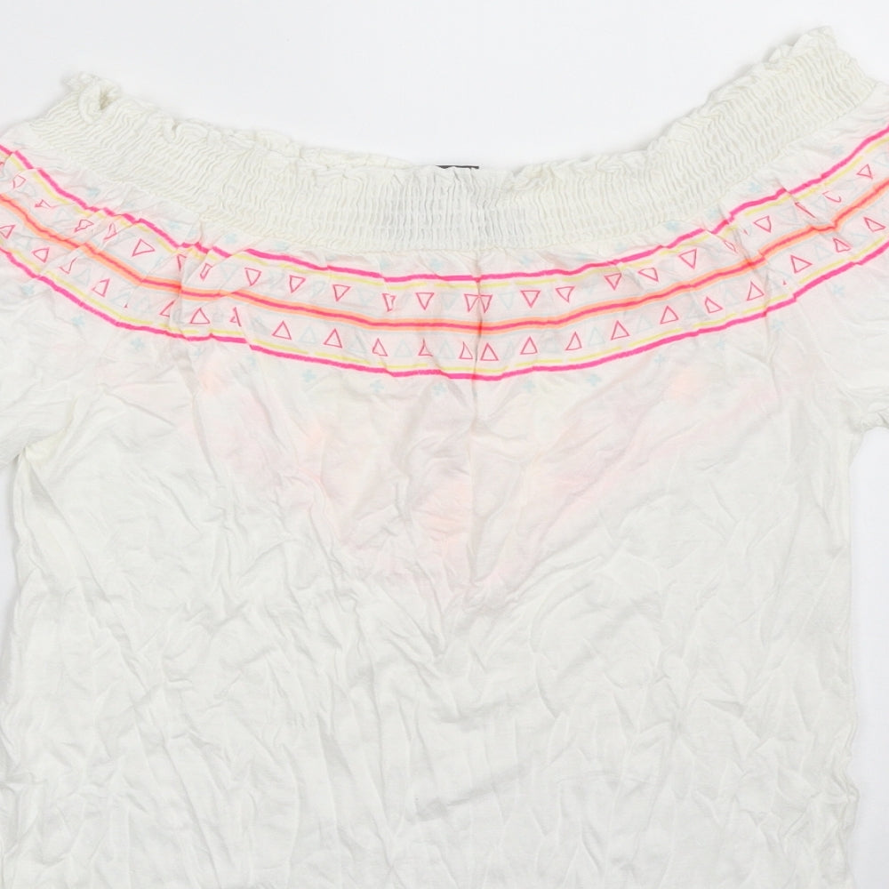 Primark Womens White  Viscose Basic T-Shirt Size 6 Boat Neck