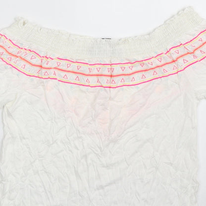 Primark Womens White  Viscose Basic T-Shirt Size 6 Boat Neck