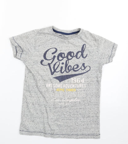 Matalan Boys Grey  Cotton Pullover T-Shirt Size 8 Years Crew Neck Pullover - Good Vibes