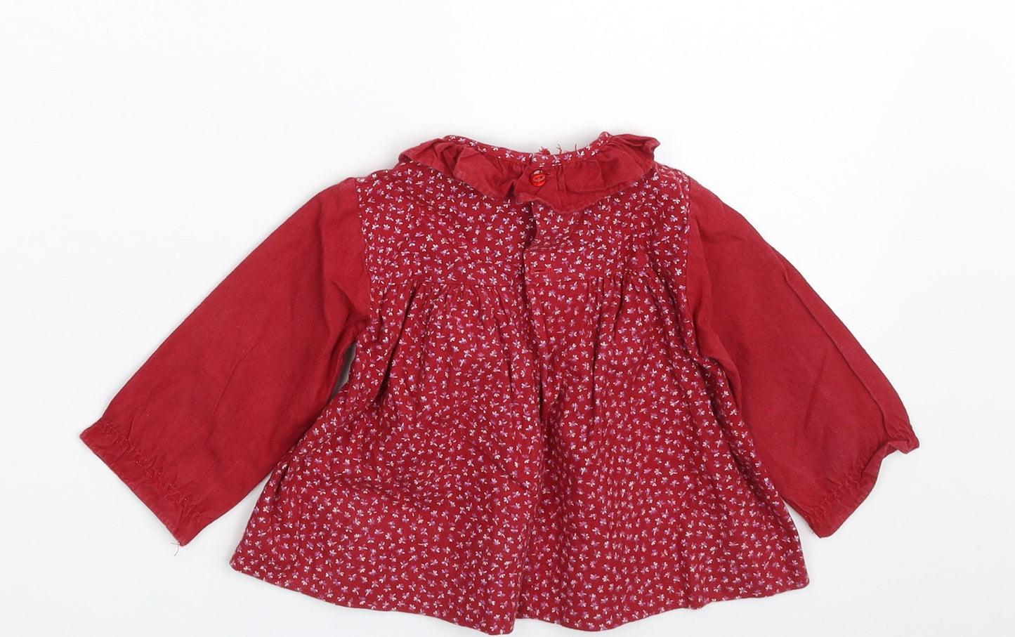 Boots Girls Red Floral 100% Cotton A-Line  Size 3-6 Months  Collared Button