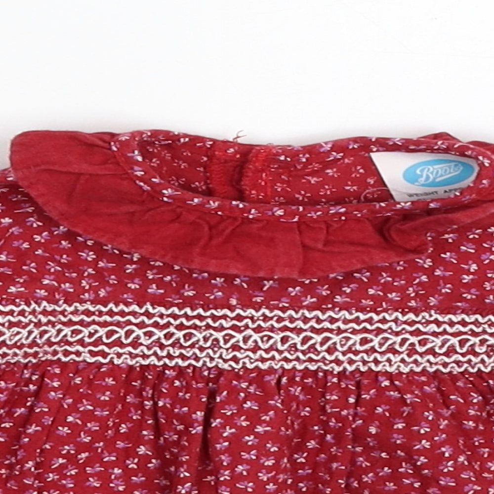 Boots Girls Red Floral 100% Cotton A-Line  Size 3-6 Months  Collared Button