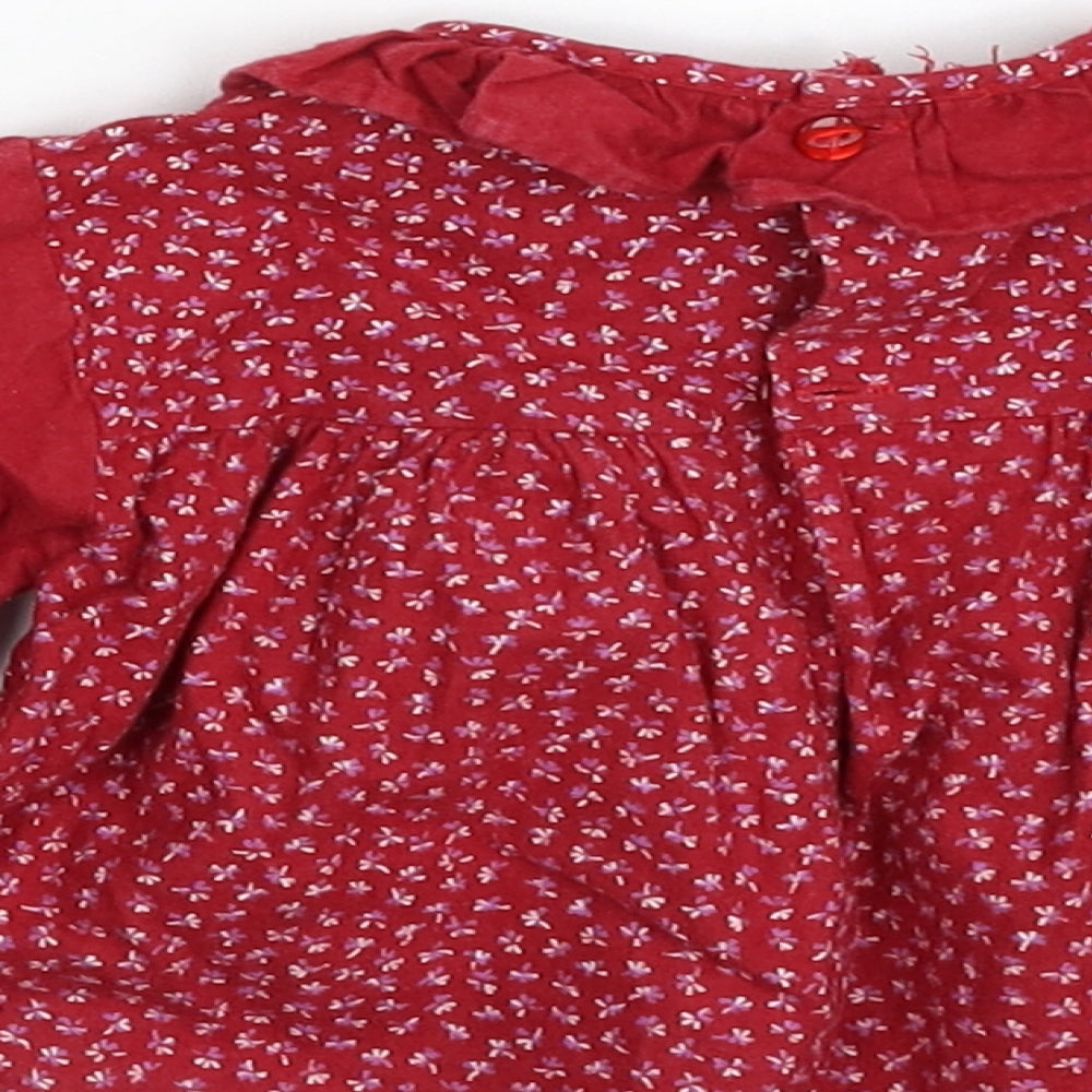 Boots Girls Red Floral 100% Cotton A-Line  Size 3-6 Months  Collared Button