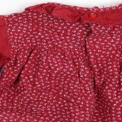 Boots Girls Red Floral 100% Cotton A-Line  Size 3-6 Months  Collared Button