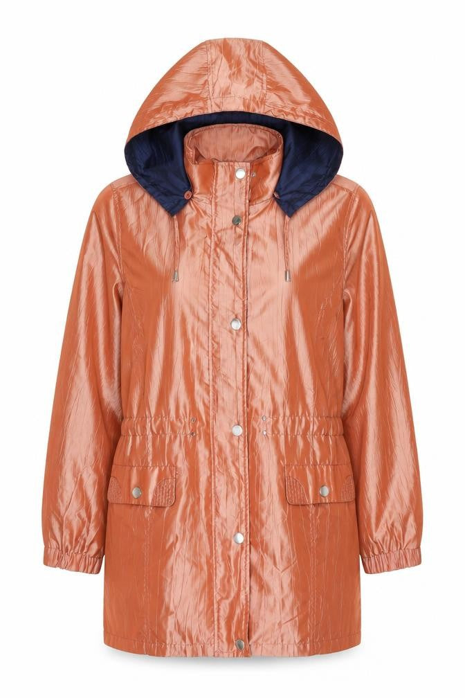 Front view of J B C Collection women’s orange jacket, size UK 18, zip