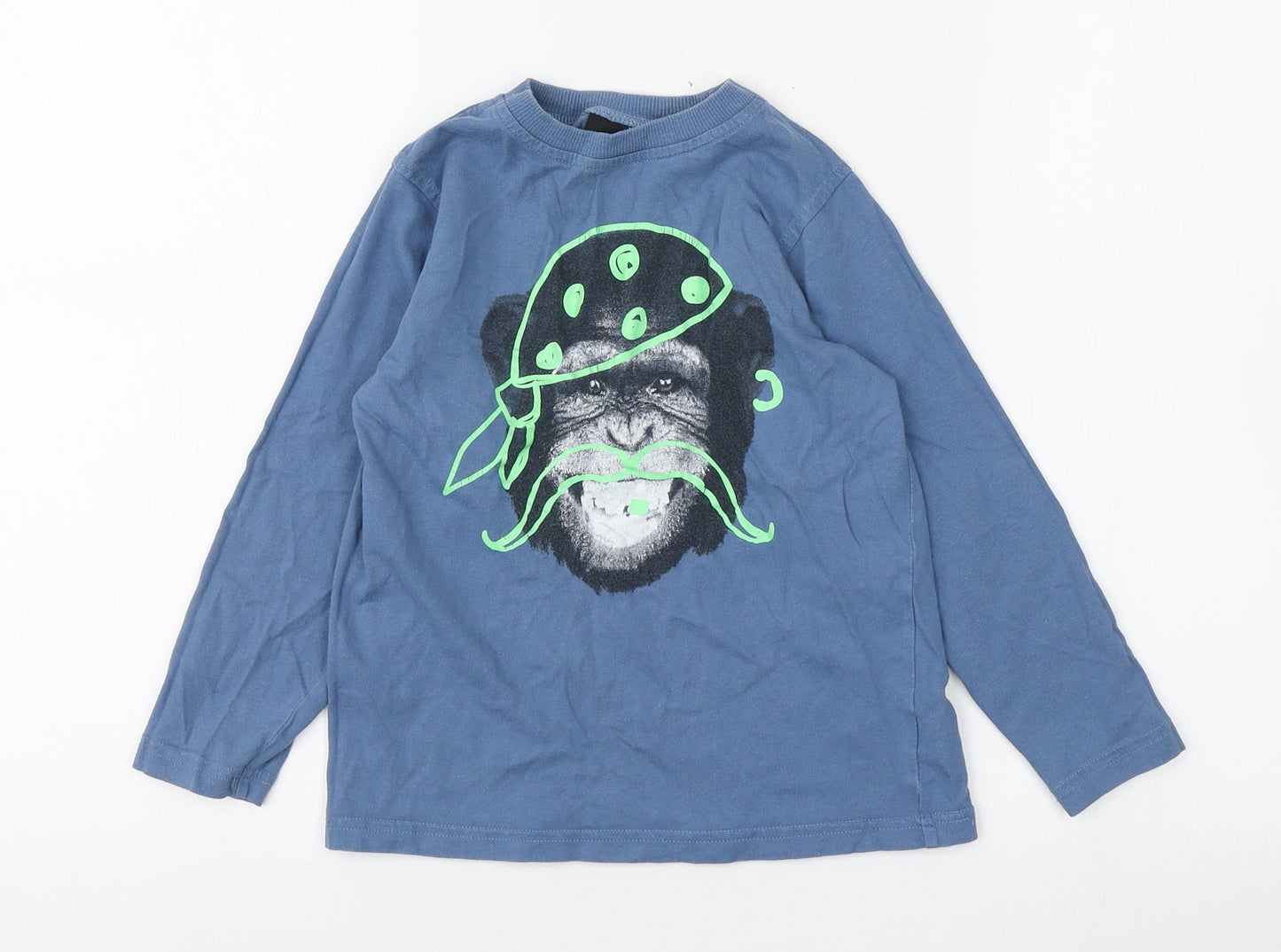 NEXT Boys Blue  100% Cotton Basic T-Shirt Size 5 Years Round Neck Pullover - Monkey