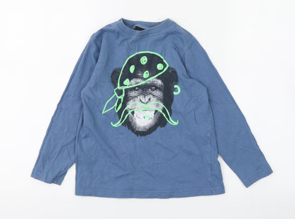 NEXT Boys Blue  100% Cotton Basic T-Shirt Size 5 Years Round Neck Pullover - Monkey