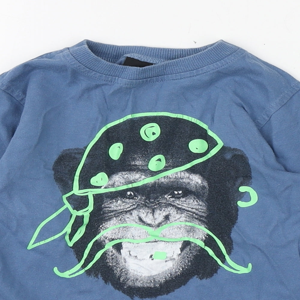 NEXT Boys Blue  100% Cotton Basic T-Shirt Size 5 Years Round Neck Pullover - Monkey