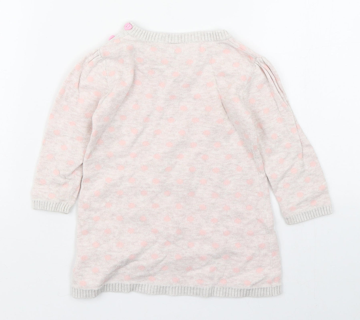 TU Girls Pink Polka Dot 100% Cotton Jumper Dress  Size 6-9 Months  Round Neck Pullover - Hedgehog