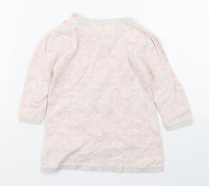 TU Girls Pink Polka Dot 100% Cotton Jumper Dress  Size 6-9 Months  Round Neck Pullover - Hedgehog