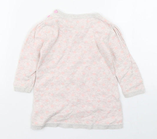 TU Girls Pink Polka Dot 100% Cotton Jumper Dress  Size 6-9 Months  Round Neck Pullover - Hedgehog