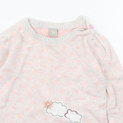 TU Girls Pink Polka Dot 100% Cotton Jumper Dress  Size 6-9 Months  Round Neck Pullover - Hedgehog