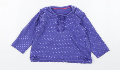 Marks and Spencer Girls Purple Polka Dot 100% Cotton Basic T-Shirt Size 6-9 Months Round Neck Pullover