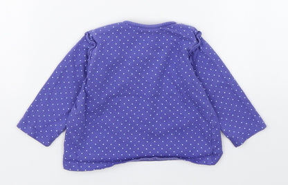 Marks and Spencer Girls Purple Polka Dot 100% Cotton Basic T-Shirt Size 6-9 Months Round Neck Pullover