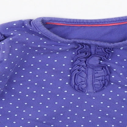 Marks and Spencer Girls Purple Polka Dot 100% Cotton Basic T-Shirt Size 6-9 Months Round Neck Pullover