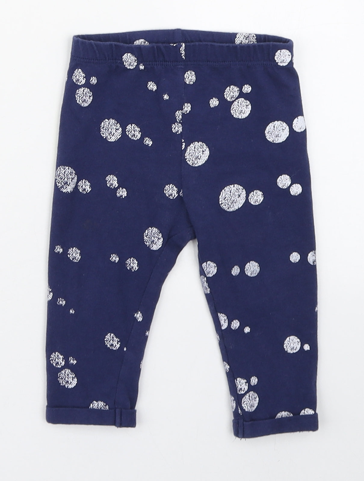 M&Co. Girls Blue Polka Dot Cotton Jogger Leggings Size 3-6 Months