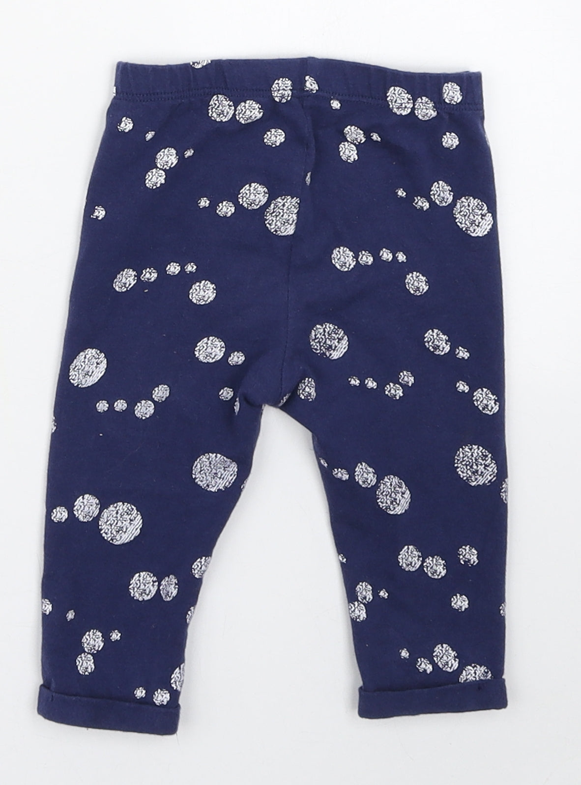 M&Co. Girls Blue Polka Dot Cotton Jogger Leggings Size 3-6 Months