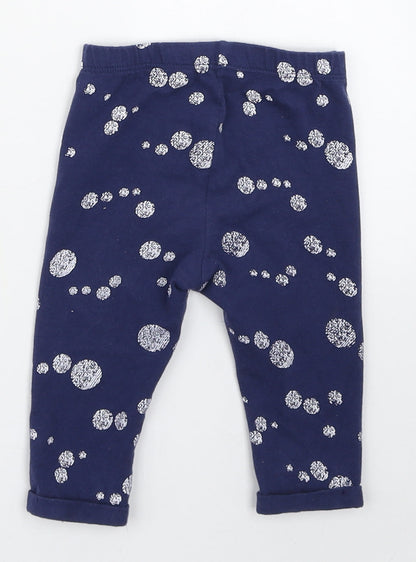 M&Co. Girls Blue Polka Dot Cotton Jogger Leggings Size 3-6 Months