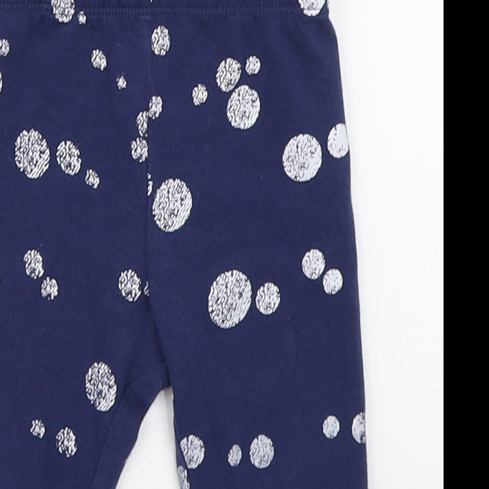 M&Co. Girls Blue Polka Dot Cotton Jogger Leggings Size 3-6 Months