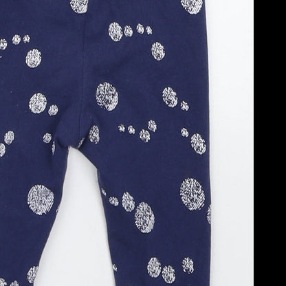 M&Co. Girls Blue Polka Dot Cotton Jogger Leggings Size 3-6 Months