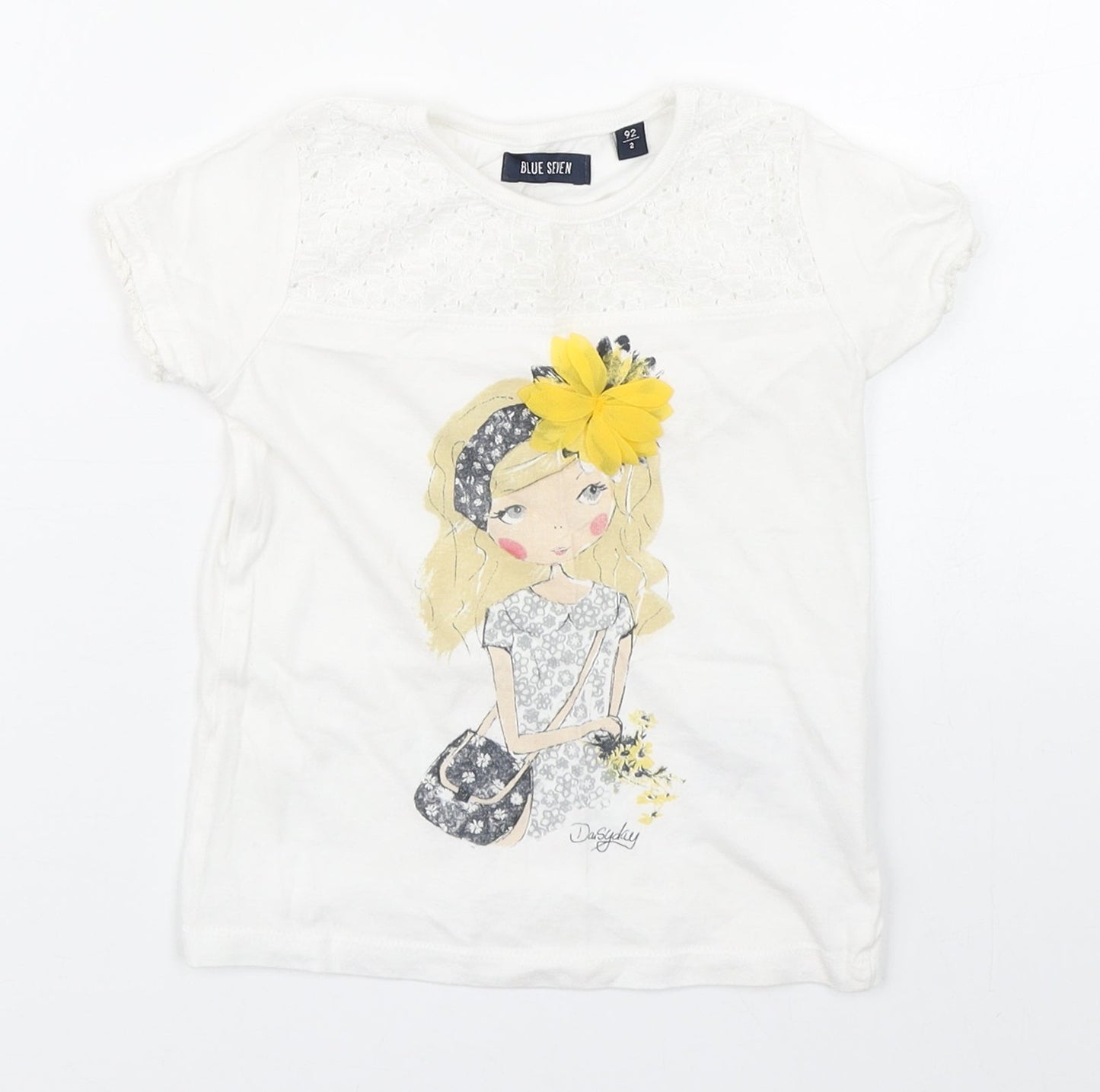 Blue Seven Girls White  100% Cotton Basic T-Shirt Size 2 Years Round Neck Pullover