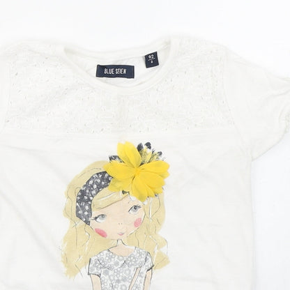 Blue Seven Girls White  100% Cotton Basic T-Shirt Size 2 Years Round Neck Pullover