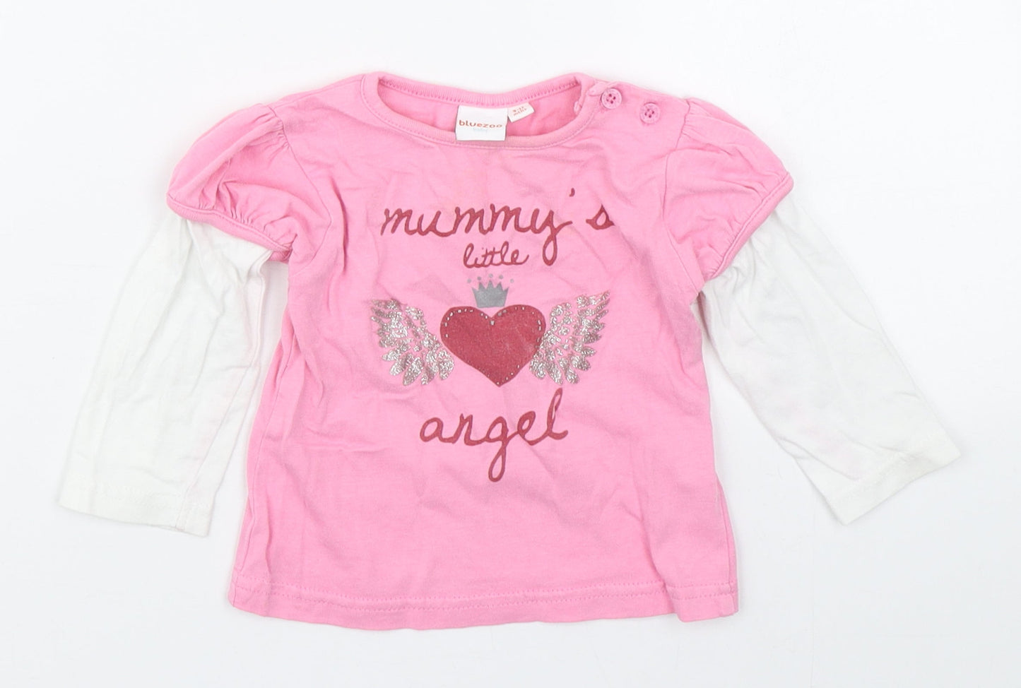 Blue Zoo Girls Pink  100% Cotton Basic T-Shirt Size 9-12 Months Round Neck Pullover - Mummy's Little Angel