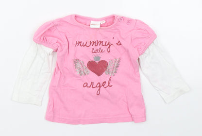 Blue Zoo Girls Pink  100% Cotton Basic T-Shirt Size 9-12 Months Round Neck Pullover - Mummy's Little Angel