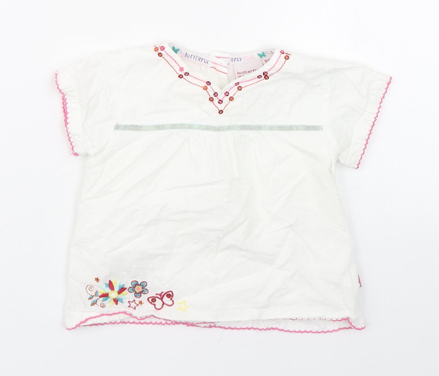Debenhams Girls White  100% Cotton Basic Blouse Size 9-12 Months Round Neck Button
