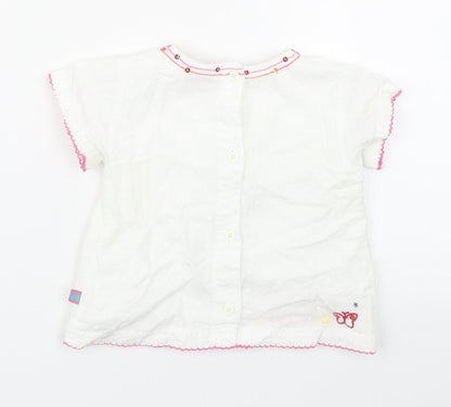 Debenhams Girls White  100% Cotton Basic Blouse Size 9-12 Months Round Neck Button