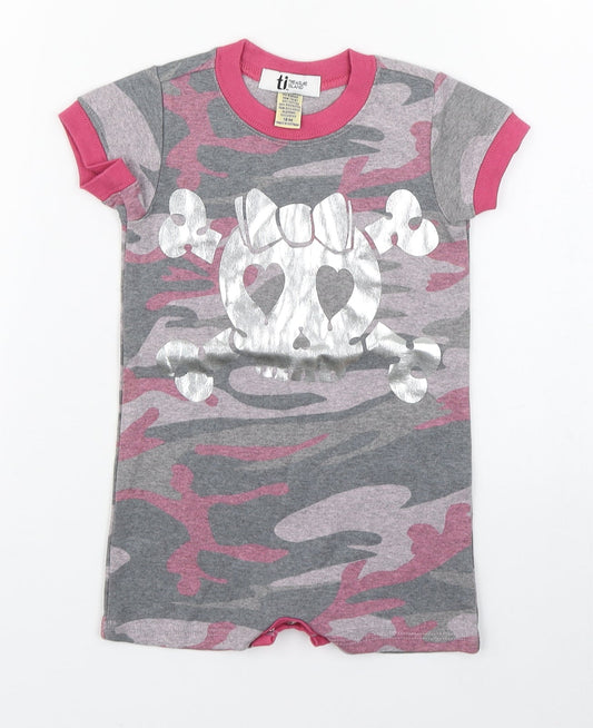 Treasure Island Girls Multicoloured Camouflage Cotton Babygrow One-Piece Size 18 Months  Button - Skull