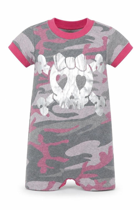 Treasure Island Girls Multicoloured Camouflage Cotton Babygrow One-Piece Size 18 Months  Button - Skull