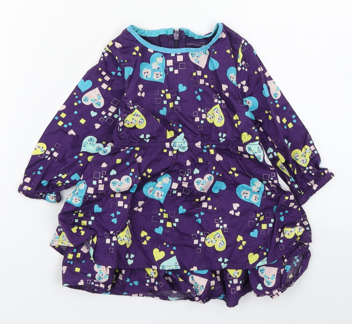 name it Girls Multicoloured Geometric 100% Cotton Skater Dress  Size 9-12 Months  Round Neck Pullover